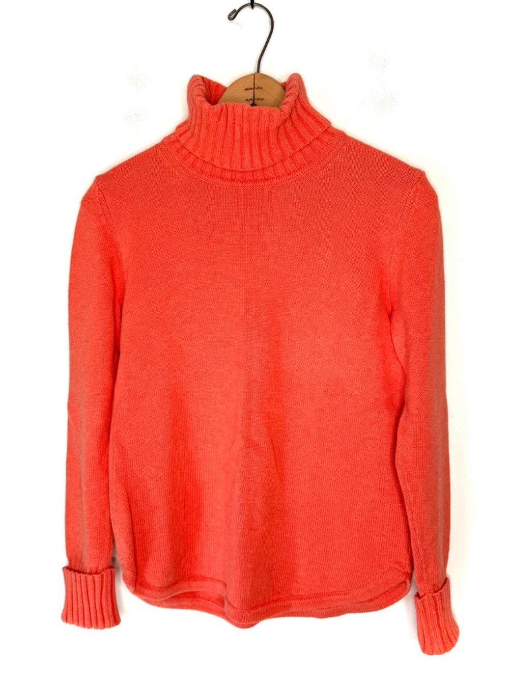 L.L. Bean Orange Ribbed Turtleneck and Cuffs Pullover Sweater size Small
